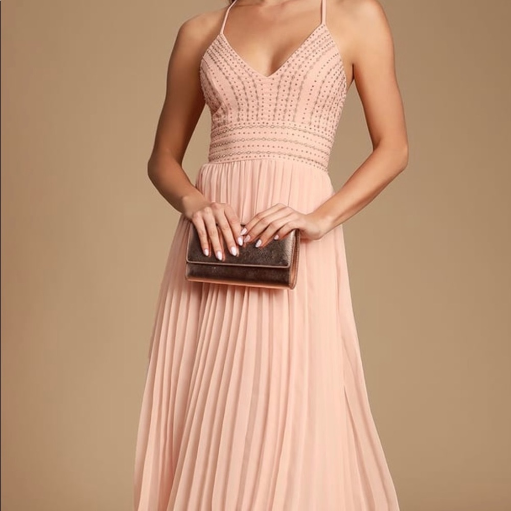 Lulu's Pink Pleated Midi Dress